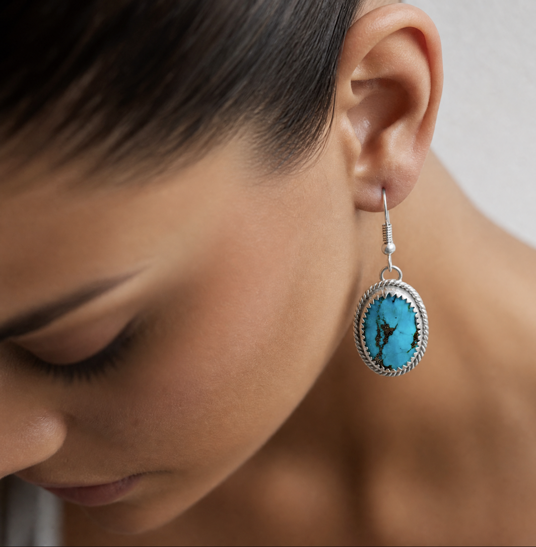 Turquoise Dangle Earrings with Twist Wire