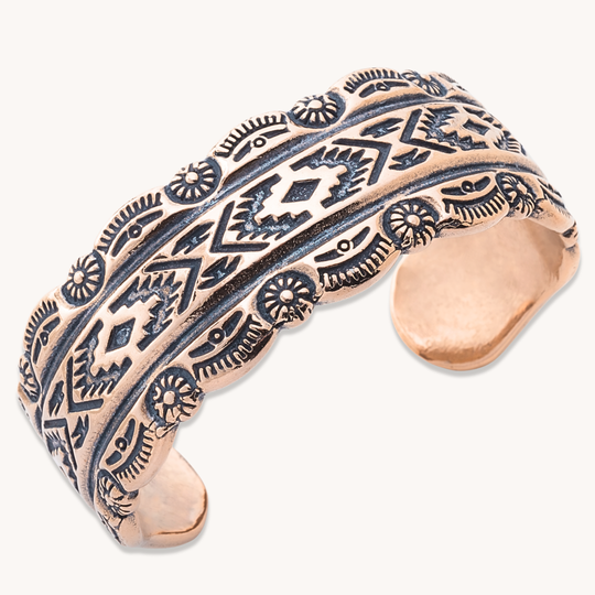 SkyWeaver: Tapestry Cuff Bracelet in sterling silver featuring intricate Native American-inspired designs.