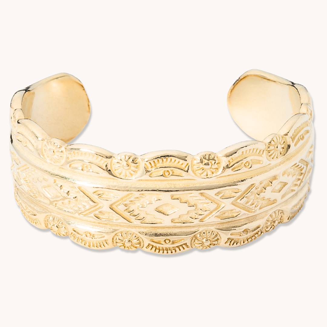 SkyWeaver: Tapestry Cuff Bracelet in sterling silver featuring intricate Native American-inspired designs.