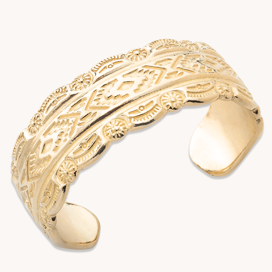 SkyWeaver: Tapestry Cuff Bracelet, intricately designed in sterling silver, showcasing Native American-inspired patterns.