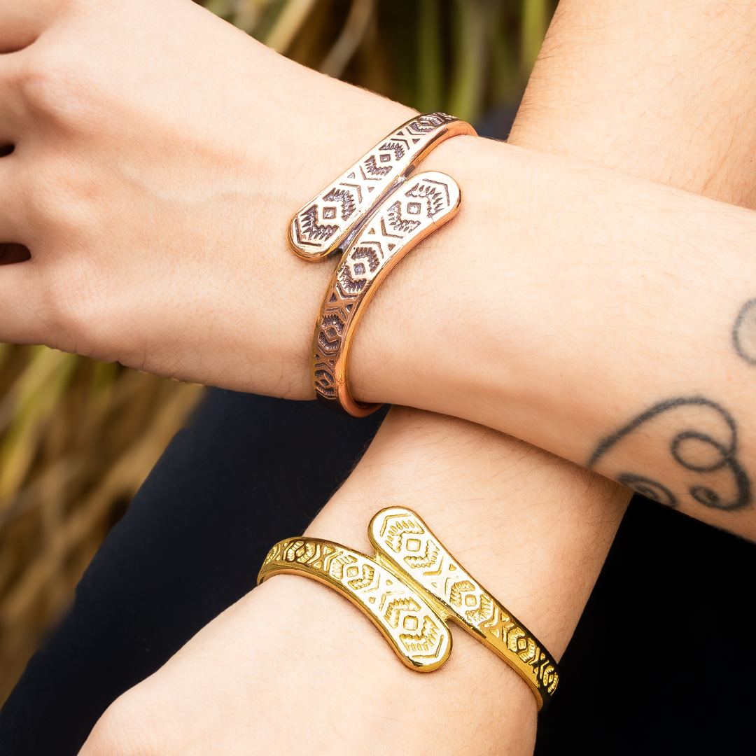 SkyWeaver: Twined Cuff Bracelet in sterling silver, featuring intricate Native American-inspired designs.