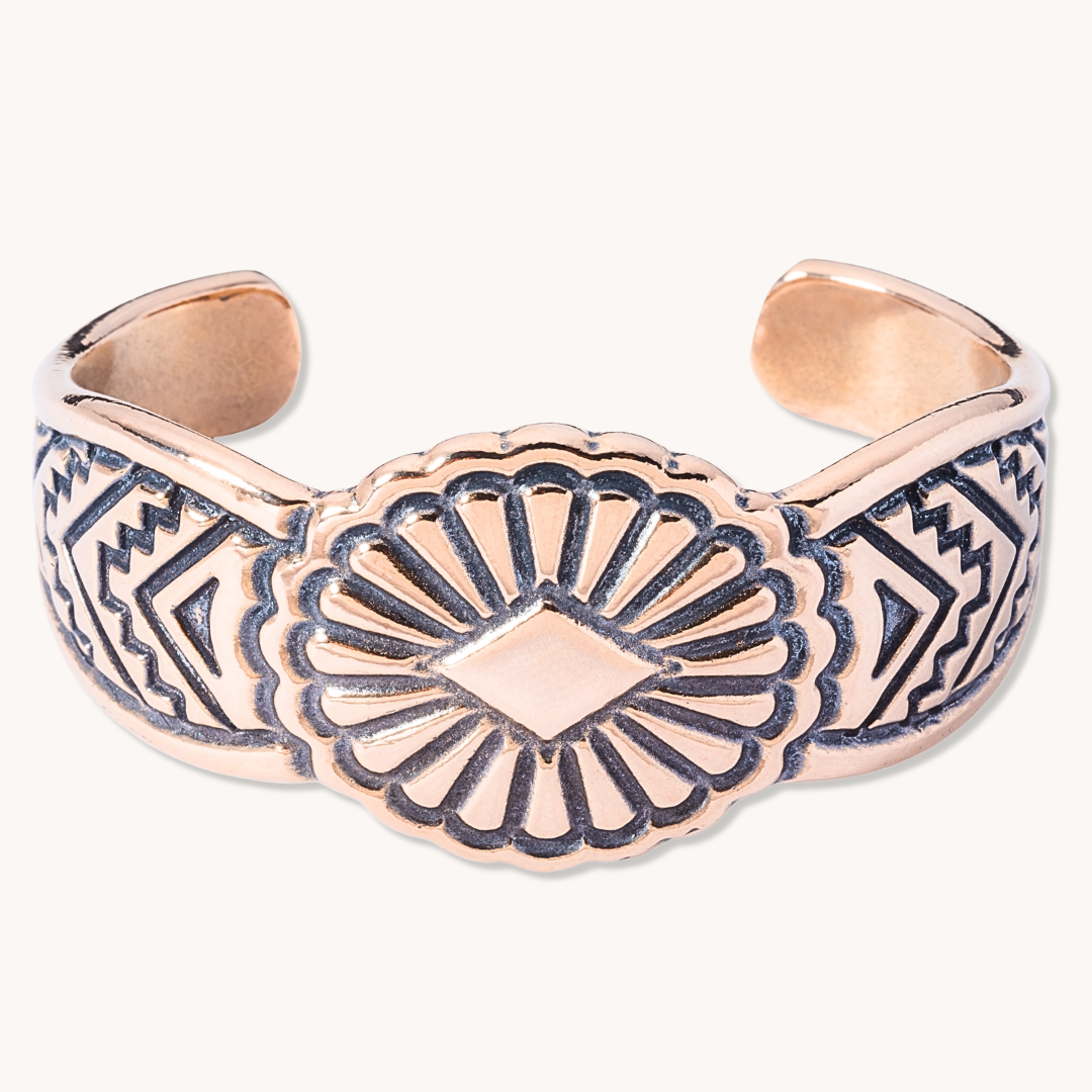SkyWeaver: Saltillo Cuff Bracelet made of sterling silver, featuring intricate Native American-inspired designs.