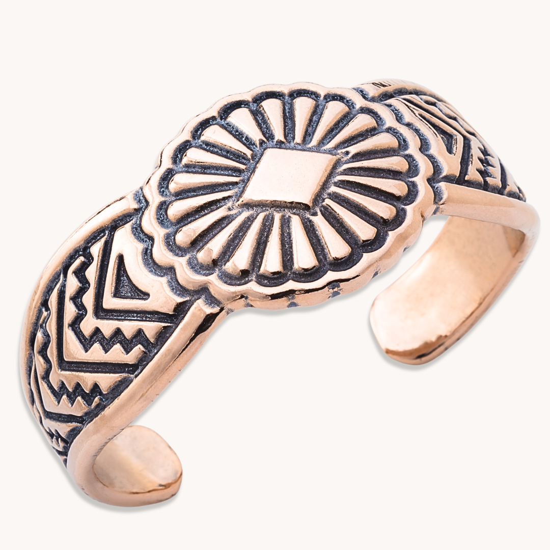 SkyWeaver: Saltillo Cuff Bracelet made of sterling silver, featuring intricate Native American-inspired designs.