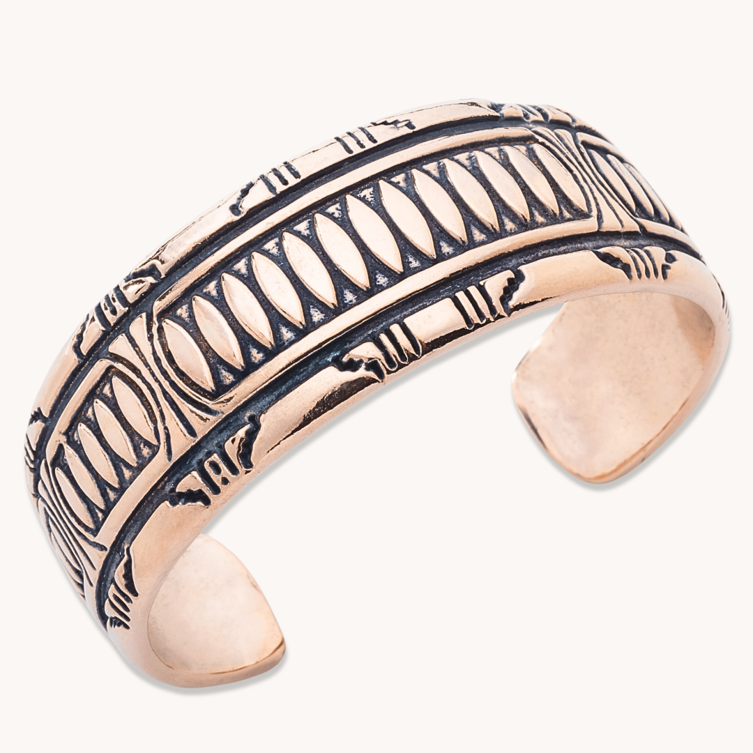 SkyWeaver: Terraced Cuff Bracelet made of sterling silver, featuring intricate Native American-inspired designs.