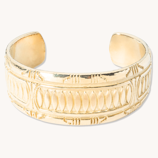 SkyWeaver: Terraced Cuff Bracelet made of sterling silver, featuring intricate engraved patterns and a polished finish.