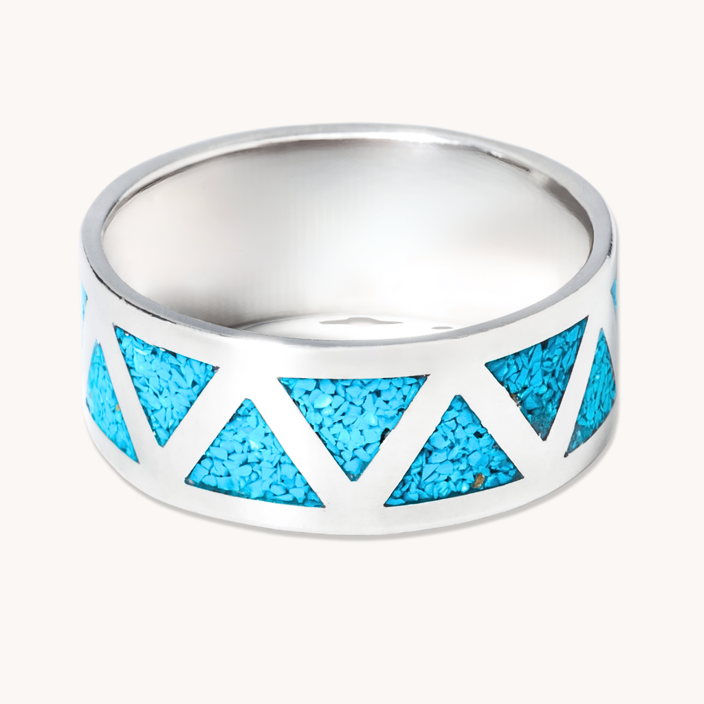 SkyWeaver: Wide Band Azteca Turquoise Ring in Sterling – T.Skies
