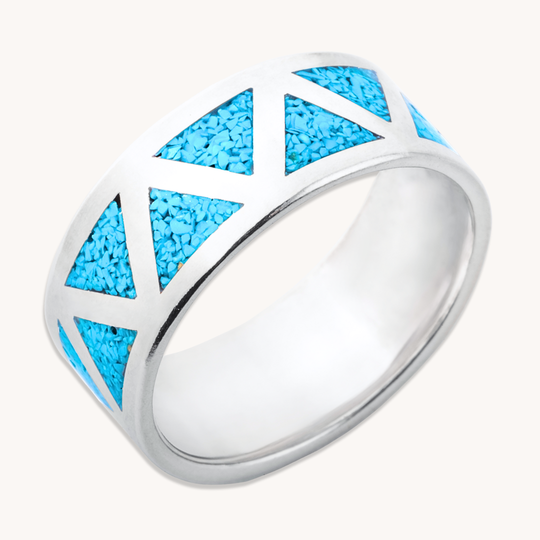SkyWeaver: Wide Band Azteca Turquoise Ring