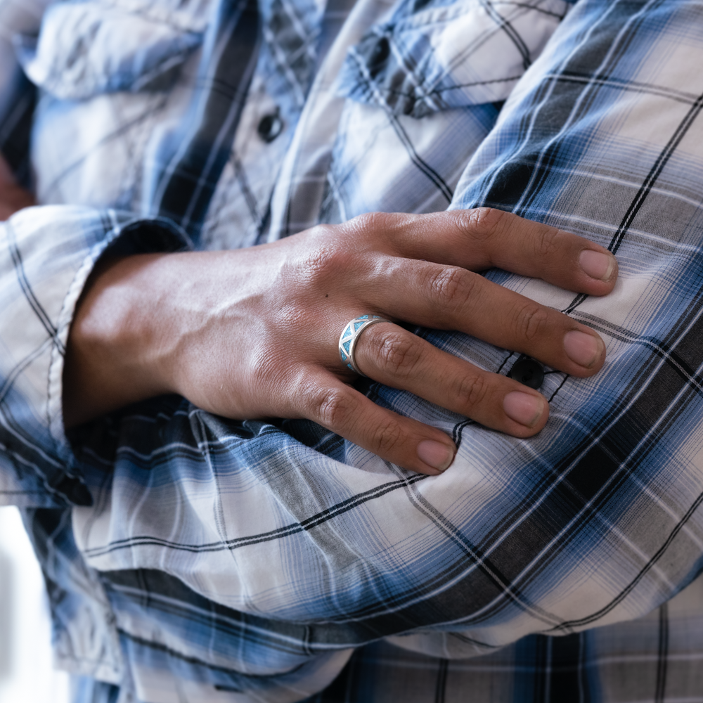 SkyWeaver: Wide Band Azteca Turquoise Ring