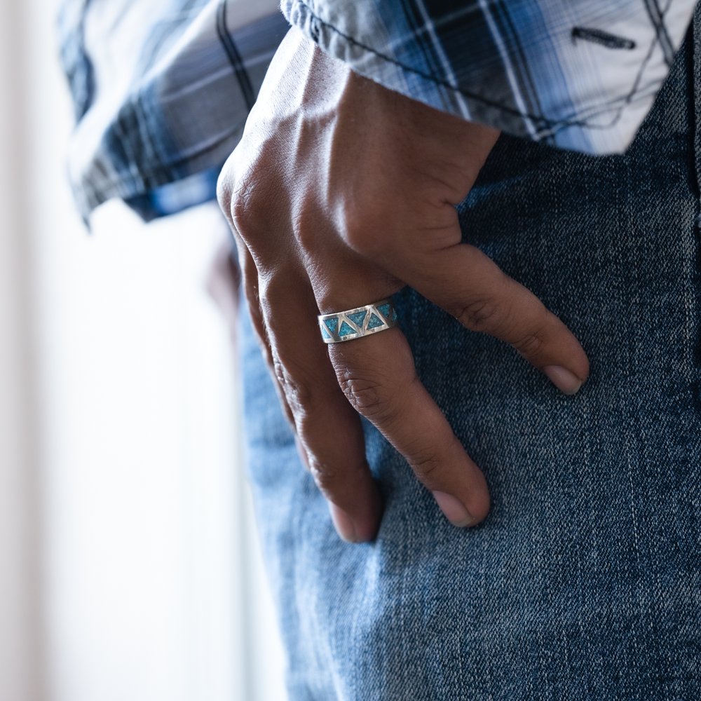 SkyWeaver: Wide Band Azteca Turquoise Ring