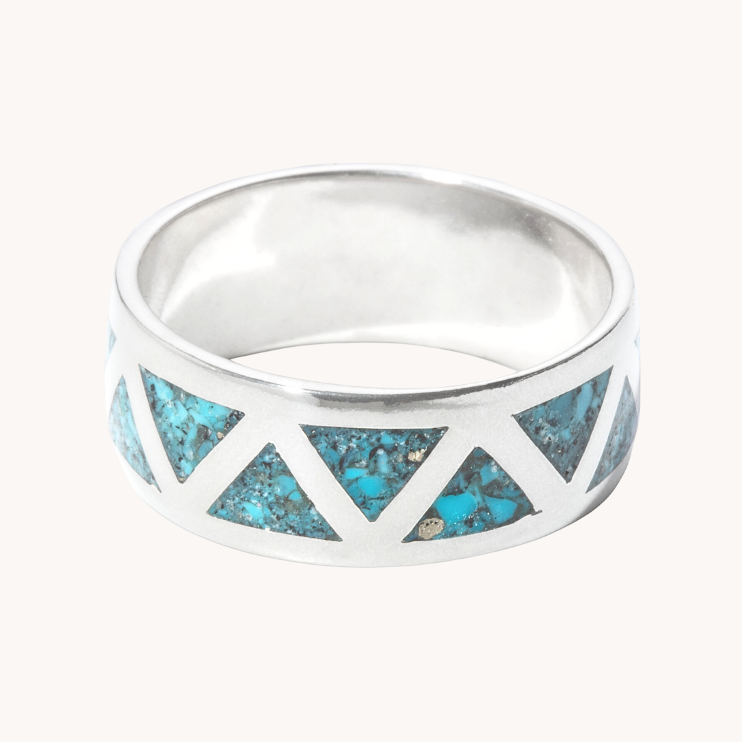 SkyWeaver: Wide Band Azteca Turquoise Ring
