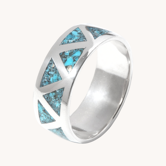 SkyWeaver: Wide Band Azteca Turquoise Ring