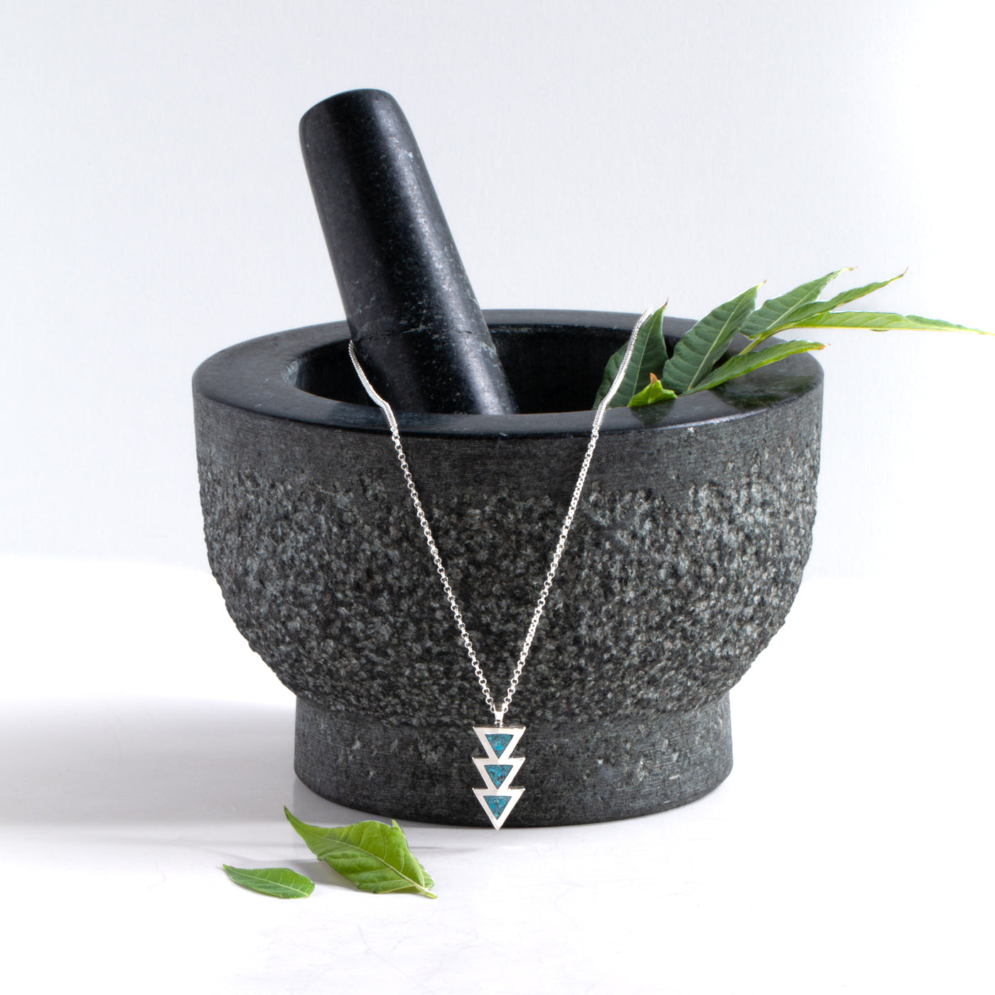 Triangle Turquoise Pendant in Sterling Silver Necklace