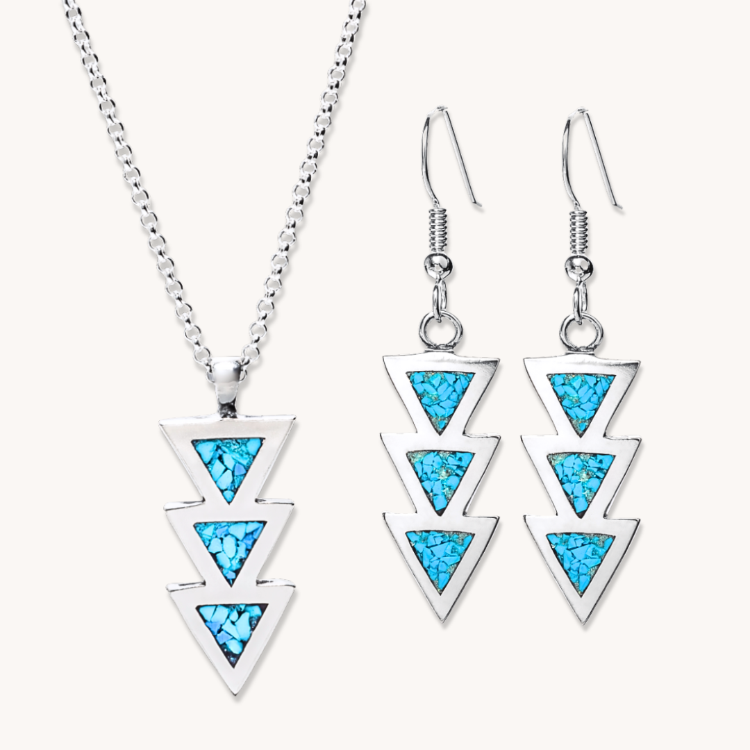 SkyWeaver: Azteca Turquoise Drop Necklace & Earrings Set