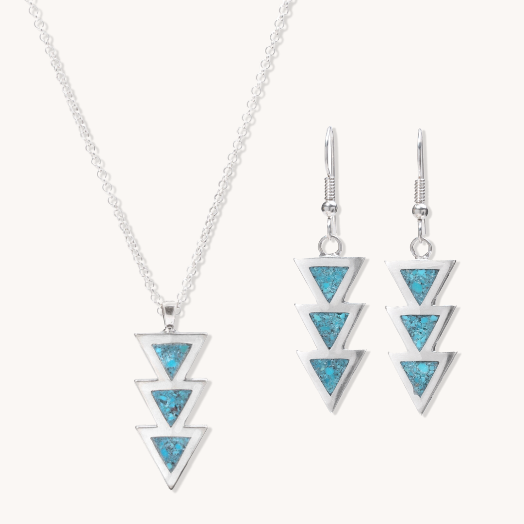 SkyWeaver: Azteca Turquoise Drop Necklace & Earrings Set