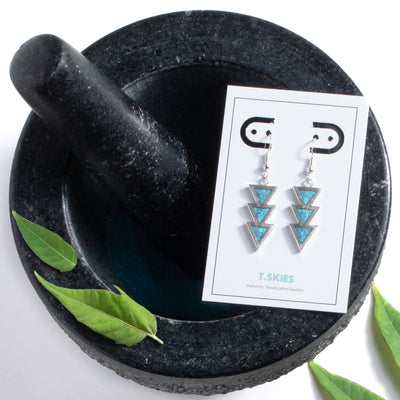 Natural Turquoise Triangle Inlay Earrings in Sterling Silver by TSkies