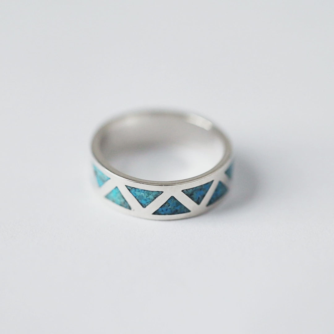 SkyWeaver: Wide Band Azteca Turquoise Ring