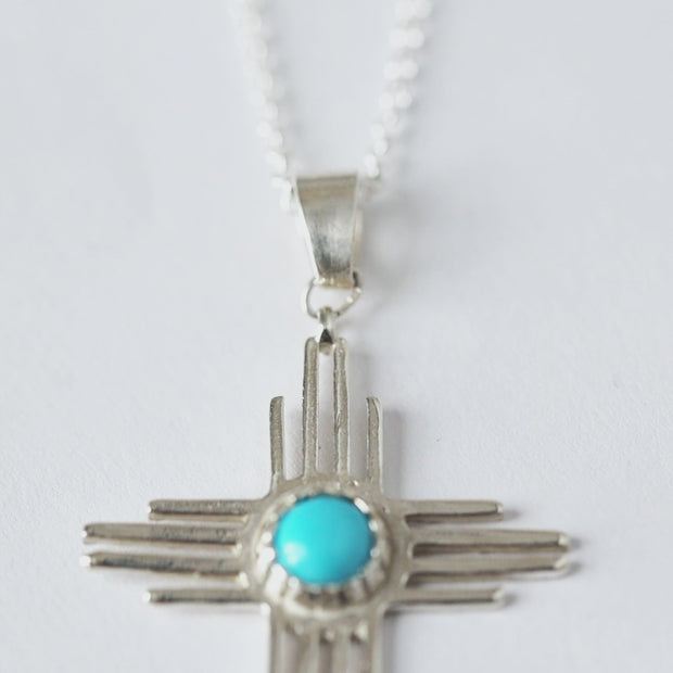 Turquoise and Silver Sun Necklace, Shop Turquoise and Silver