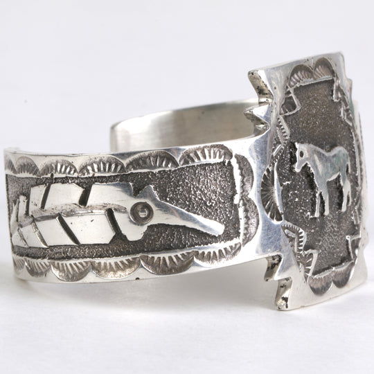 Silver Horse and Feather Cuff