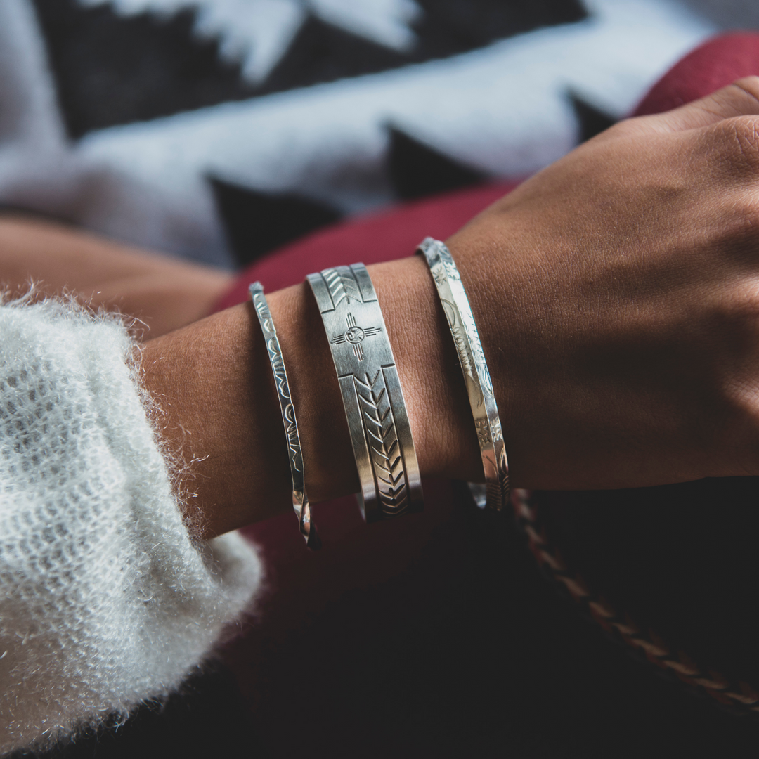 Sterling Silver Cuff Bracelet, Stacker Set