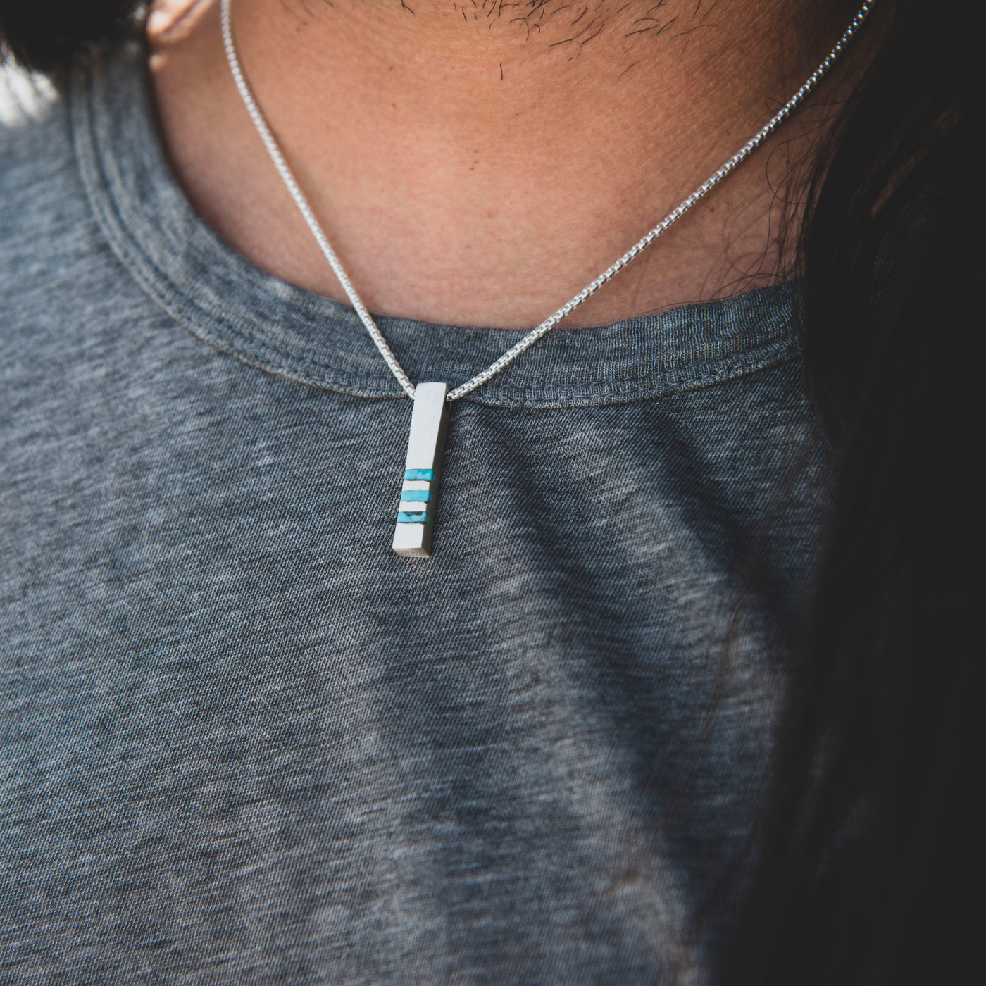 Silver and Turquoise Men's Pendant Necklace