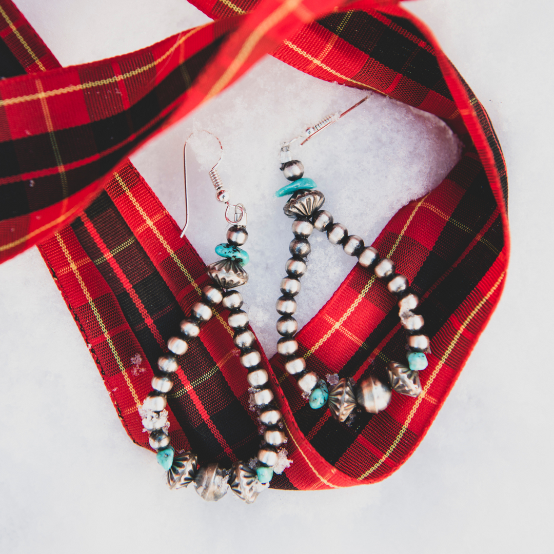 Handmade Silver Pearl Earrings with Turquoise