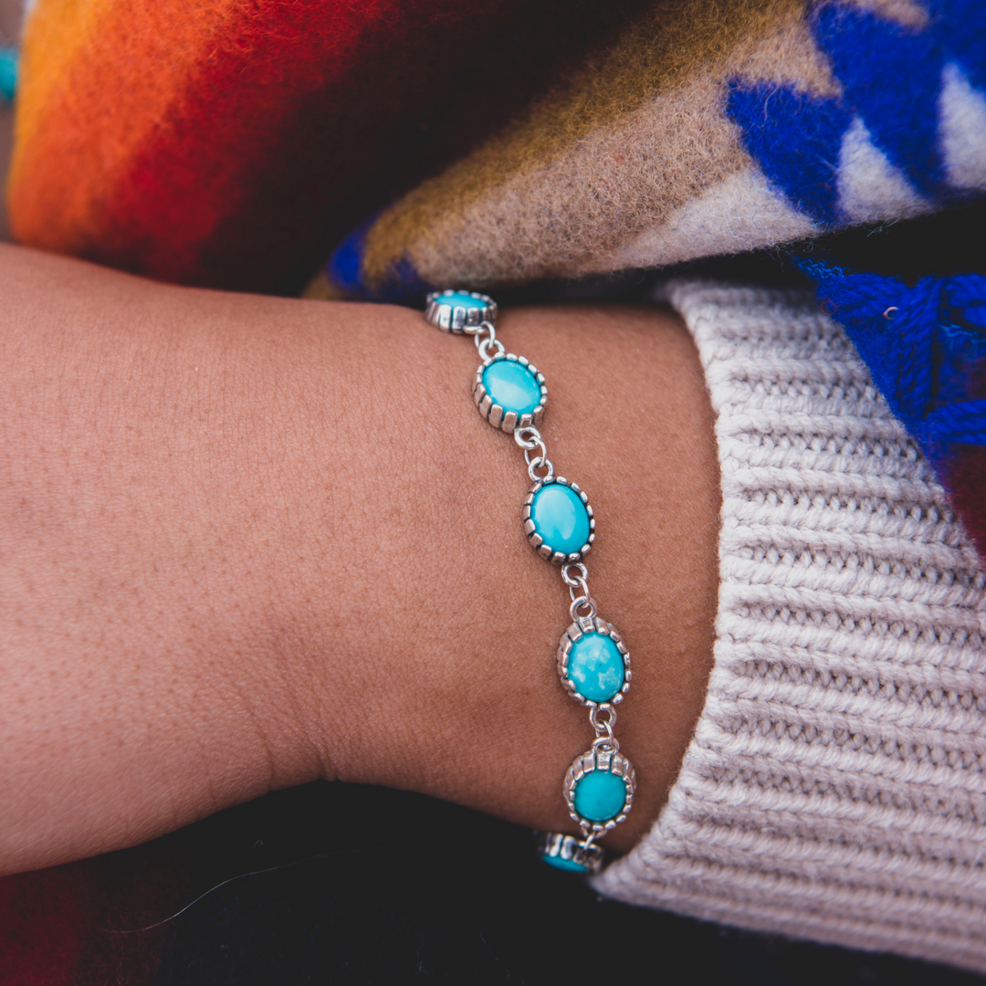 Handcrafted Sterling Silver Turquoise Chain Bracelet