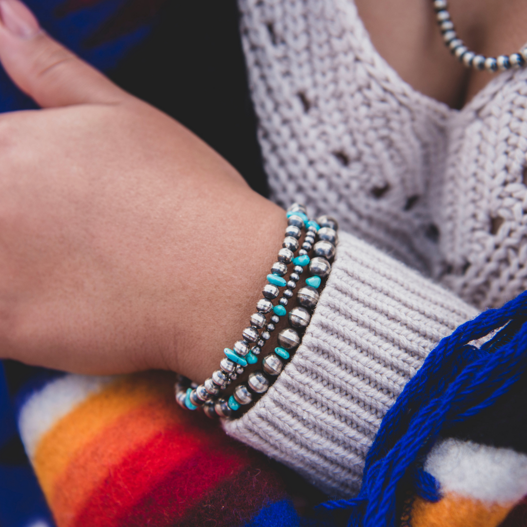 Silver Pearls Bracelet with Turquoise