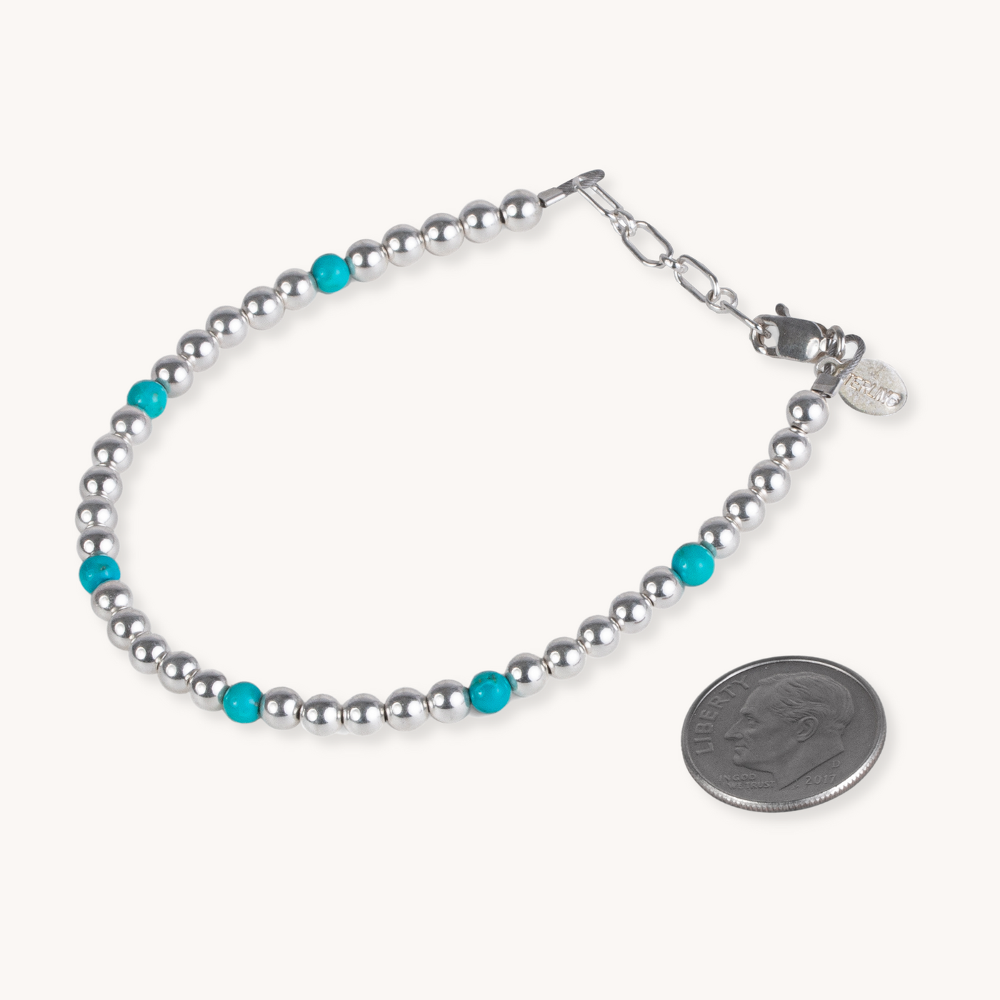 Silver and Turquoise Beaded Bracelet (4mm)