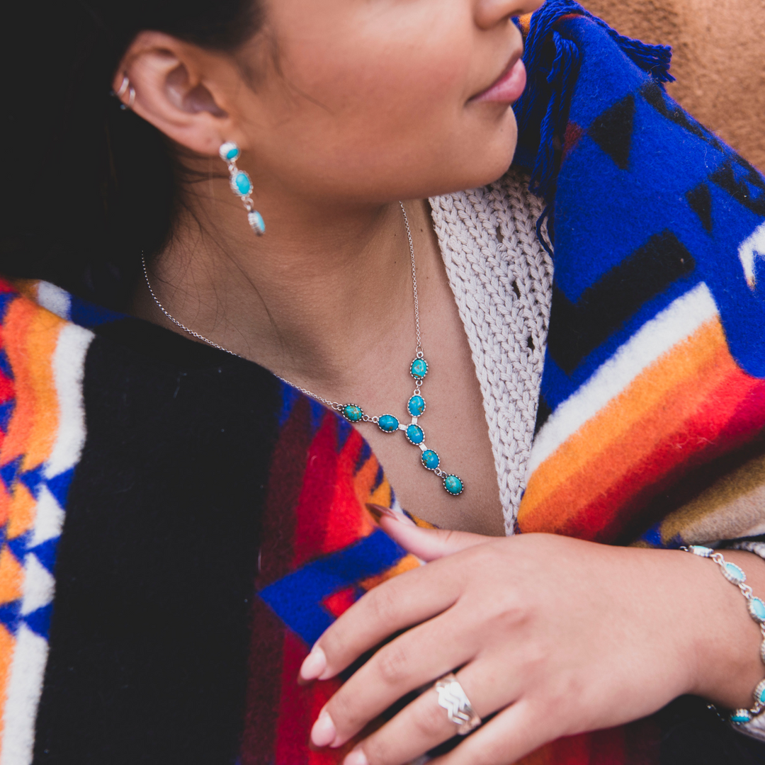 Turquoise Y Necklace and Drop Earrings