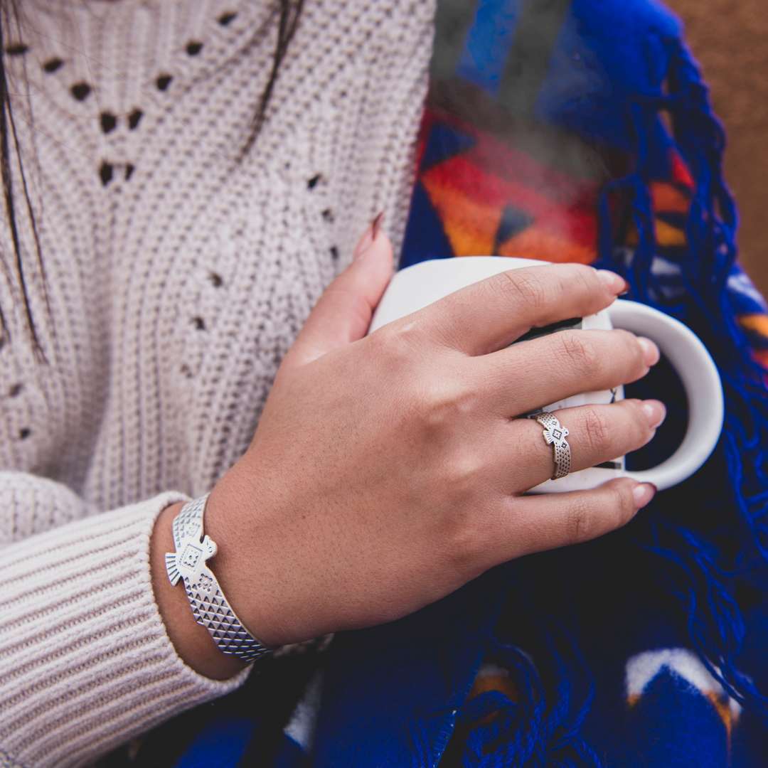 Southwest Thunderbird Band Ring in Sterling Silver