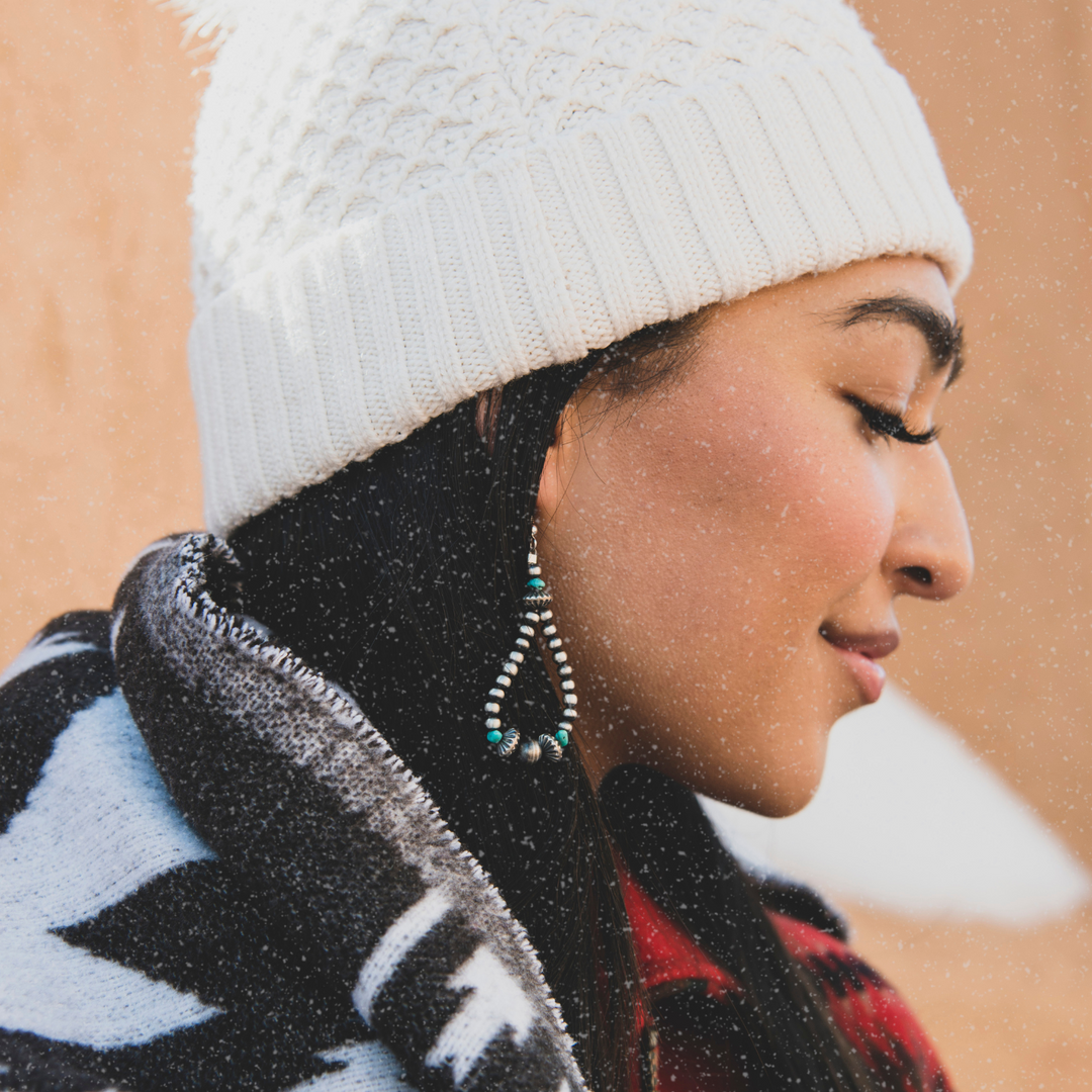 Hoop Pearl Earrings with Turquoise 