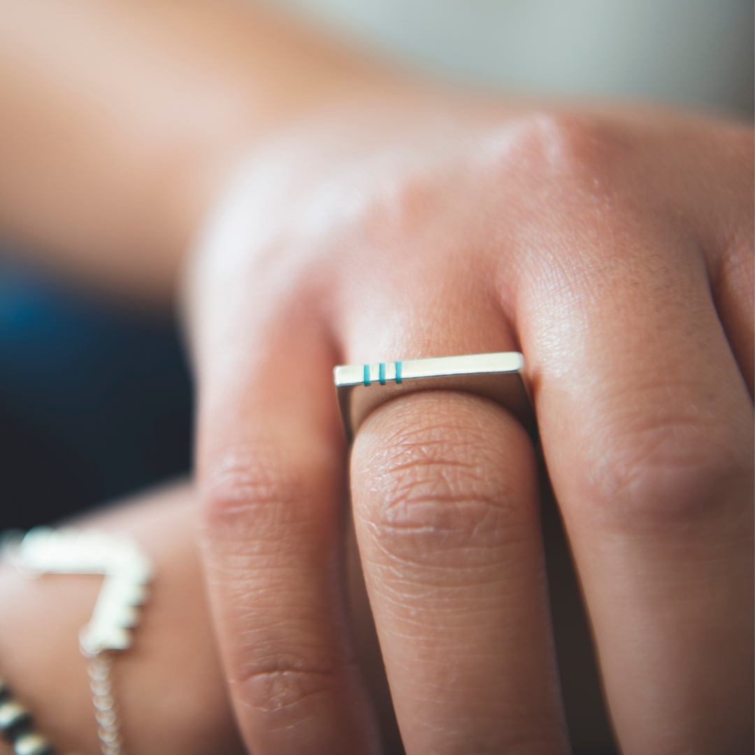 Silver Squared Ring with Turquoise by TSkies Jewelry