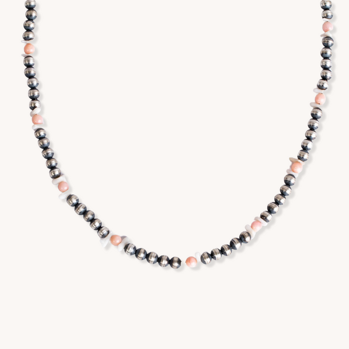 Silver Bead Necklace, Navajo Pearls Inspired