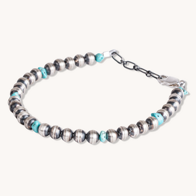 Sterling Silver Desert Pearls Bracelet with Turquoise, Handcrafted by Artisans