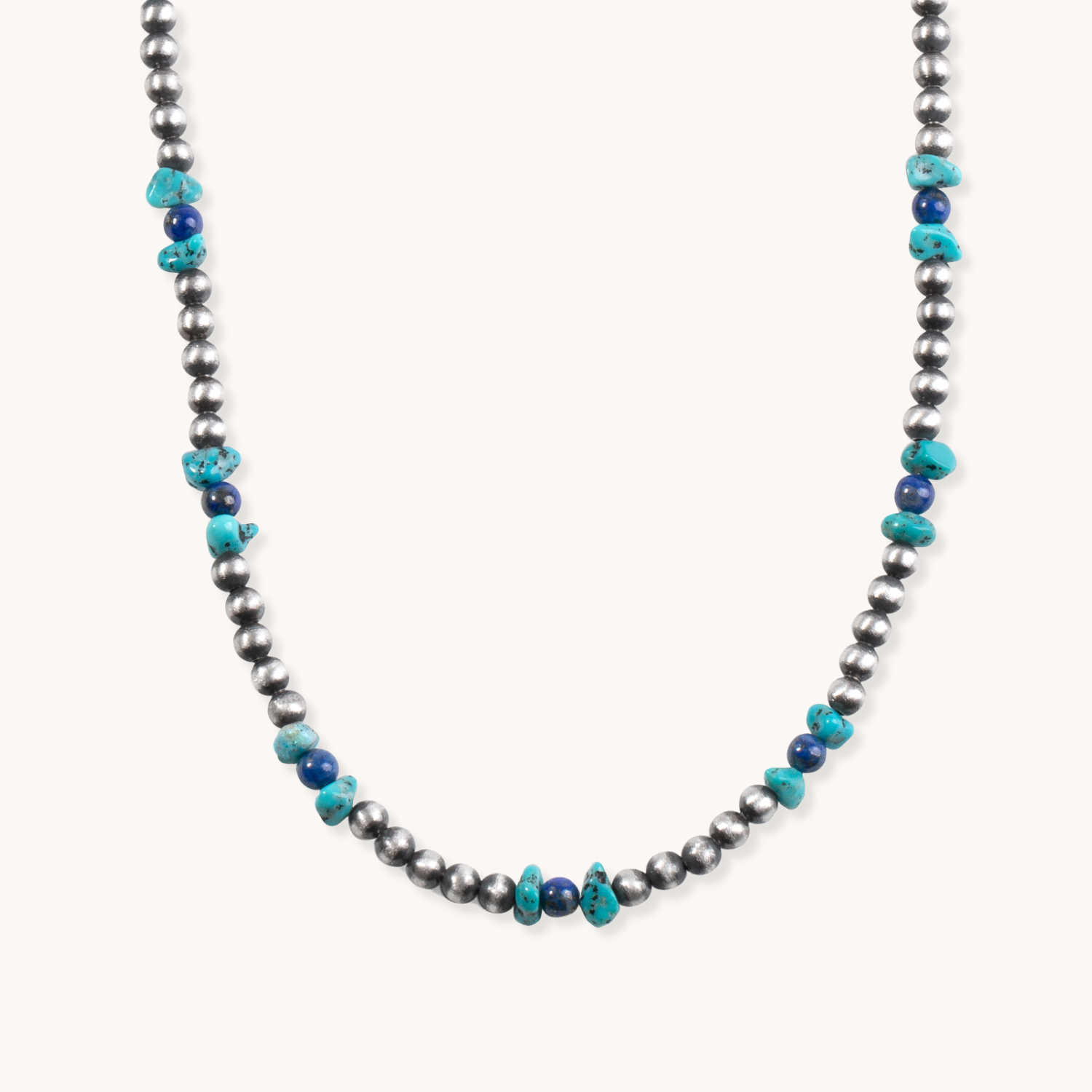 Handcrafted Necklaces Made with Silver Beads and Turquoise