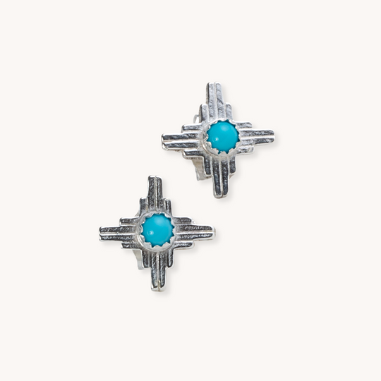 Mini Turquoise Zia Stud Earrings Sterling Silver