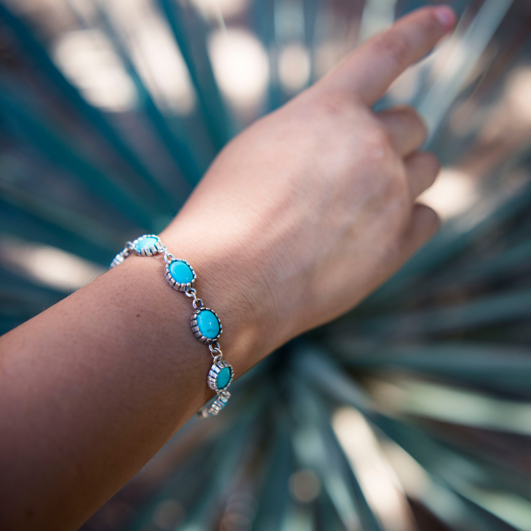 Turquoise Chain Bracelet in sterling silver