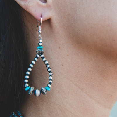 Handmade Silver Pearl Earrings with Turquoise | T.Skies Jewelry