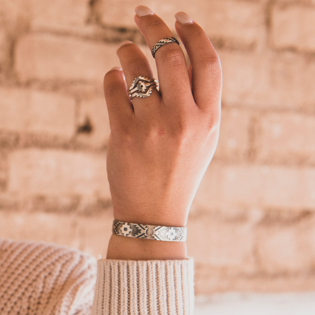 Sterling Silver Cuff Bracelet with Southwest Pattern