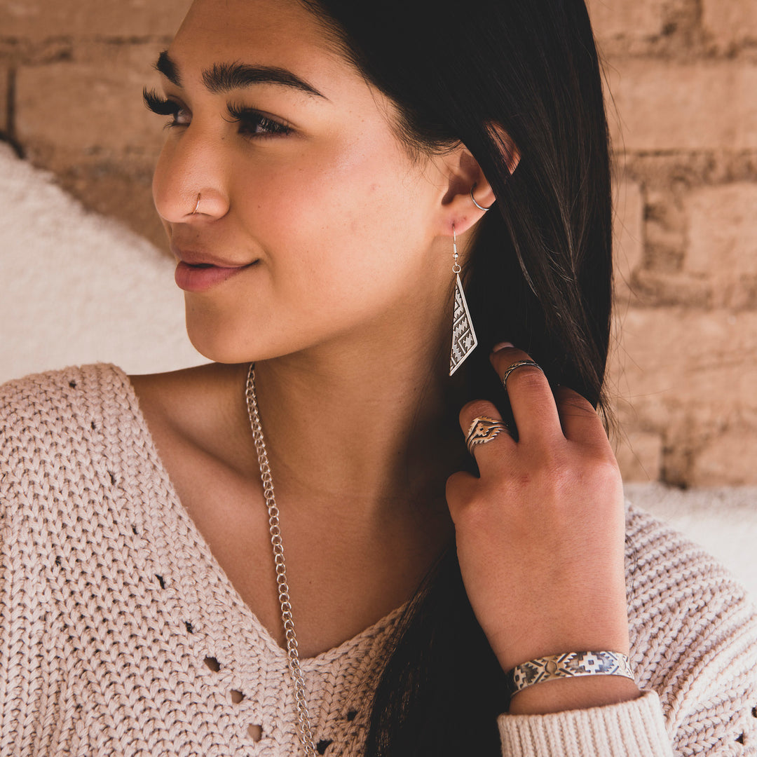 Southwest Sterling Silver Drop Earrings and Cuff Bracelet Set by TSkies