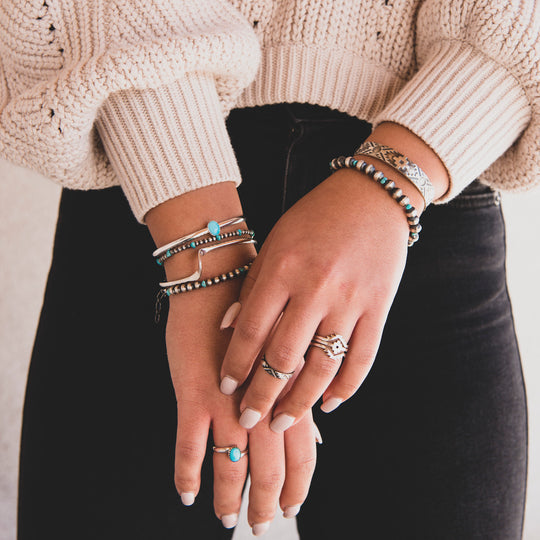 Silver Desert Pearls with Turquoise Stacking Bracelet