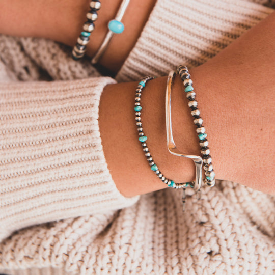 Sterling Silver Desert Pearls with Turquoise Bracelet