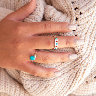 Turquoise and Silver Band Ring