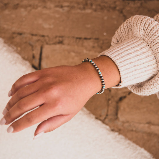 Silver Desert Pearls Bracelet with Turquoise, Adjustable Clasp