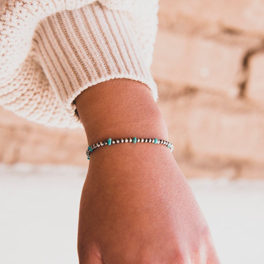 Silver Pearls Bracelet with Turquoise Beads