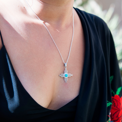 Turquoise and Silver Sun Necklace