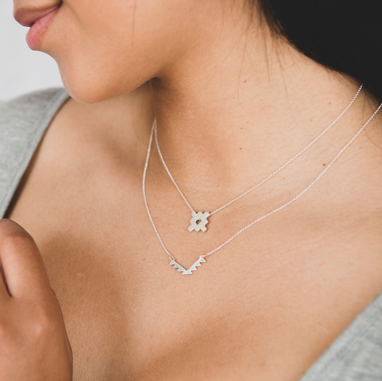 Layered Necklace Set, Handcrafted with Sterling Silver by