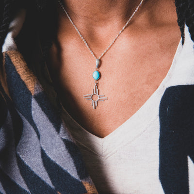 Silver and Turquoise Zia Pendant Necklace