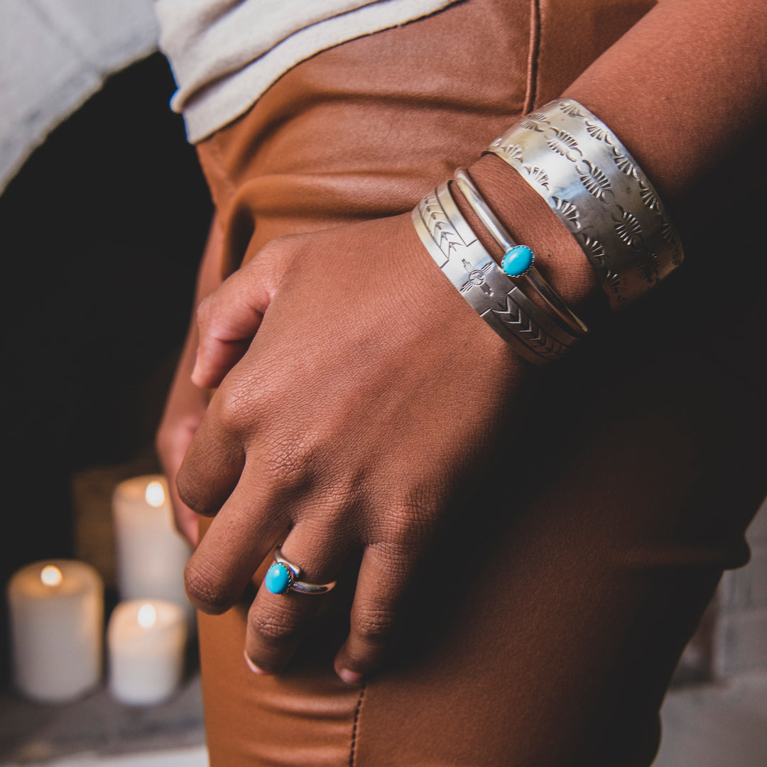 Turquoise Stone Silver Cuff Bracelet by TSkies