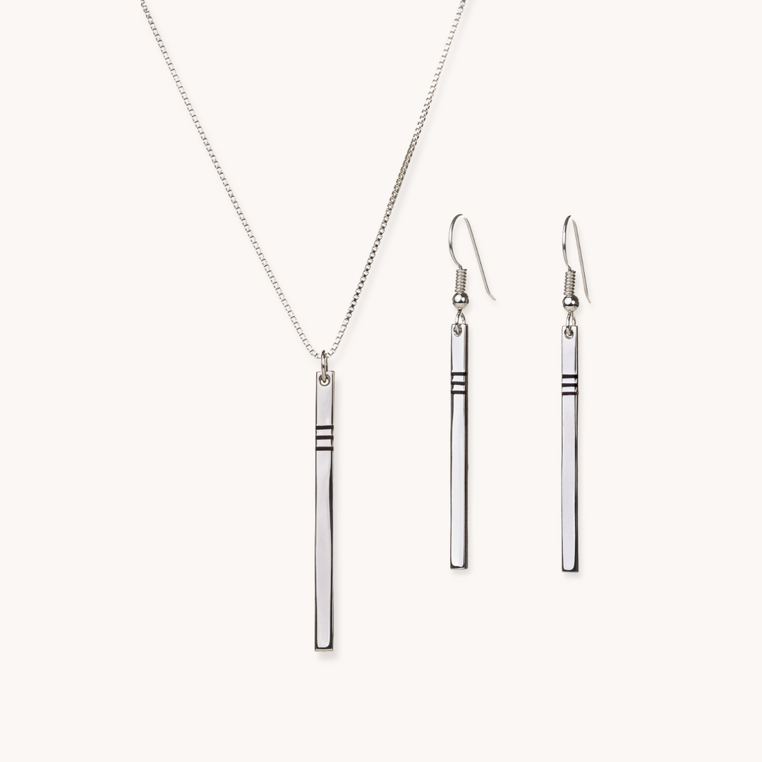 Sterling Silver and Black Coral Earrings and Necklace Set
